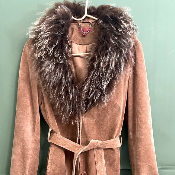 ☃️ ModODoc Suede Coat with feather fur collar size Small - Picture 2 of 10